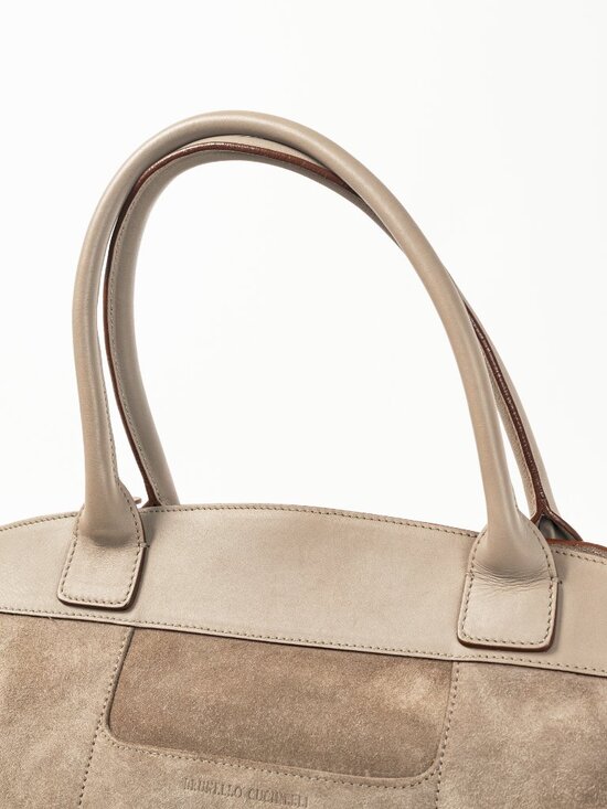 Brunello Cucinelli Taupe Suede Leather-Trim Handbag - Picture 6 of 11